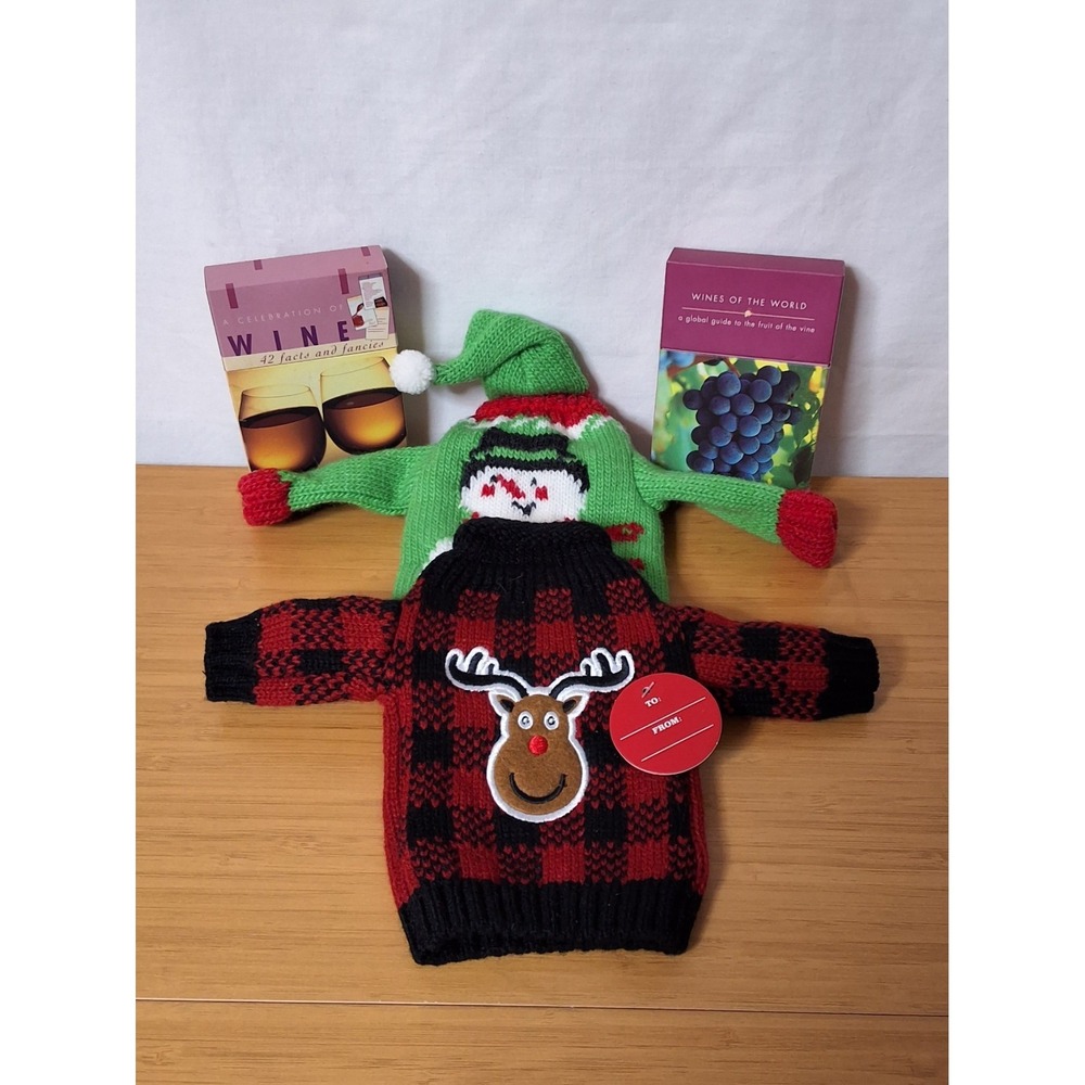 4pc. Wine Lover's Gift Set 2 Retro Card Decks & 2 Sweaters. Lot Of 4